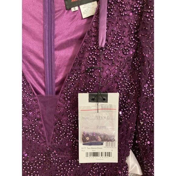 Mac Duggal Beaded Sequined Plunge Neck Evening Gown Style 5177D Sz 6 in Plum New - Picture 6 of 8